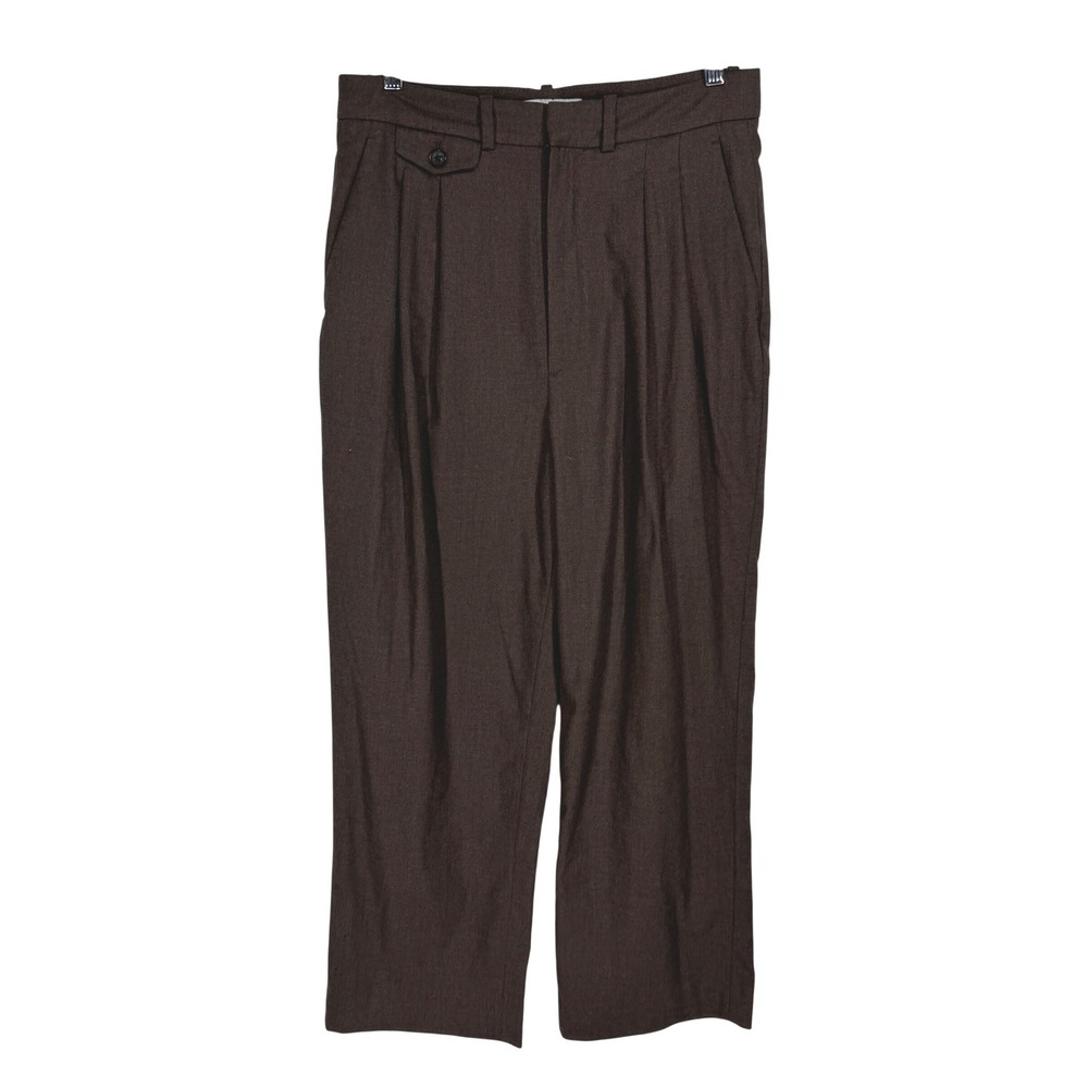 Zara Women Brown Pleated High Waist Straight Leg Pants Size M Old Money Academia